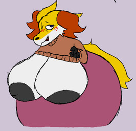 anthro areola big_breasts big_butt black_areola black_nipples blue_eyes bottomwear breasts butt clothed clothing clothing_lift female female/female female_anthro huge_breasts huge_butt hyper hyper_breasts inverted_nipples lifted_clothing mature_female nipples shirt shirt_lift simple_background simple_coloring skirt solo sweater topwear skyhighbaa movieunleashers nintendo pokemon delphox_(movieunleashers) canid canine delphox fennec_fox fox generation_6_pokemon mammal pokemon_(species) true_fox