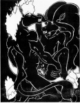 1995 anthro black_and_white breasts cave clenched_teeth duo equid erection eyes_closed face_to_face female female_penetrated fire flaming_hair flaming_mane fur genitals greyscale hooves long_mane male male/female male_penetrating male_penetrating_female mammal monochrome nightmare_(species) nude oscar_marcus penetration penis pseudo_hair pseudo_mane pussy sex tail tail_tuft teeth tuft