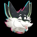 anthro big_ears black_body black_ears black_fur collar collar_only eyebrows eyelids eyes_closed fur male multicolored_body multicolored_fur nude pink_tongue pointy_ears prick_ears sharp_teeth smile snout solo teeth tongue tongue_out two_tone_body two_tone_fur white_body white_eyebrows white_eyelids white_fur undeadsparrow avali 1:1 2023 alpha_channel headshot_portrait portrait