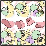 1:1 absurd_res anthro avian bird blush border breasts cheeky_(roommates) chicken clothed clothing comic digital_media_(artwork) duo feathers female five_nights_at_freddy's five_nights_at_freddy's_2 fourball french_kissing galliform gallus_(genus) hi_res human human_on_anthro interspecies kissing male mammal mike_schmidt open_mouth phasianid roommates:motha scottgames simple_background tongue white_border wings
