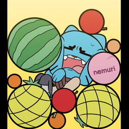 apple bodily_fluids eyes_closed food fruit male melon orange_(fruit) plant solo sweat watermelon nemuri cartoon_network suika_game the_amazing_world_of_gumball gumball_watterson animal_humanoid cat_humanoid felid felid_humanoid feline feline_humanoid humanoid mammal mammal_humanoid 1:1
