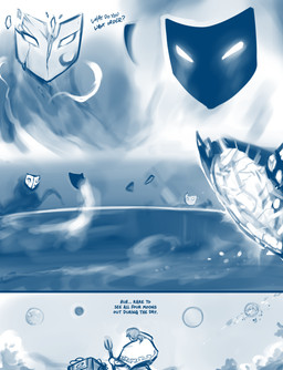 ambiguous_gender clothed clothing cracked cracked_mask dialogue ethereal floating glowing glowing_eyes group male mask moon narrowed_eyes not_furry pitchfork planet potential_(twokinds) rear_view shattered sky text tools conditional_dnp tom_fischbach twokinds ephemural eternal_(twokinds) mercurial_(twokinds) random_farmer_(twokinds) deity human mammal 2026 blue_and_white comic english_text monochrome sketch sketch_page