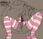 anthro blush clothing collar eyewear genitals glasses horn legwear male penetration penis shaking snout solo tail thigh_highs underwear urethra_insertion urethral urethral_penetration whiskers hunamarts kinktober_2024 mythology dragon eastern_dragon mythological_creature mythological_scalie scalie digital_media_(artwork) sketch