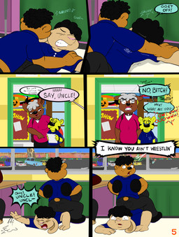 anthro classroom clenched_teeth dialogue female grey_hair group hair holding_down looking_back male playing profanity school slightly_chubby student teacher teacher_and_student teeth text trio wrestling young calvin_bowling sandune tradcartoons_studios willie_and_michael alfred_tiger michael_williamson terra_tiggs willie_munk bear canid canine canis domestic_dog felid german_shepherd herding_dog lagomorph leporid mammal pantherine pastoral_dog rabbit tiger comic english_text handwritten_text hi_res