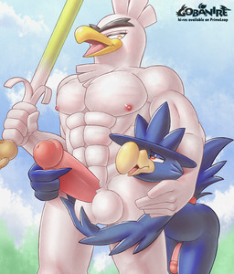 5_fingers abs anthro anthrofied balls beak duo erection fingers flaccid genitals half-closed_eyes handjob humanoid_genitalia humanoid_penis male male/male muscular muscular_male narrowed_eyes nipples nude open_mouth open_smile pecs penile penis red_eyes sex size_difference smile yellow_beak rodricoro nintendo pokemon avian generation_2_pokemon generation_8_pokemon murkrow pokemon_(species) sirfetch'd 2019