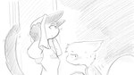 anthro bodily_fluids clothing duo embarrassed female looking_away male scrunched_nose shirt sniffing sweat topwear towel towel_on_head wiping dragonweirdo animal_crossing nintendo marshal_(animal_crossing) olivia_(animal_crossing) felid feline mammal rodent sciurid tree_squirrel 16:9 hi_res monochrome widescreen