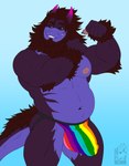 alternate_form anthro arm_tuft beard belly chest_tuft clothed clothing corrupted elbow_tuft facial_hair flexing jockstrap jockstrap_only lgbt_pride male mane muscular muscular_male nipples pride_color_clothing pride_colors purple_body red_eyes smile solo tail tail_tuft topless tuft underwear underwear_only wrist_tuft nelldemon mythology axel_(lazydergenboi) dragon felid hybrid lion mammal mythological_creature mythological_scalie pantherine scalie absurd_res hi_res