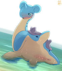 anus bedroom_eyes blue_body blush bodily_fluids female feral flippers genital_fluids genitals horn narrowed_eyes nude presenting presenting_anus presenting_vulva seductive shell smile solo vulva water vcrow_shuu nintendo pokemon generation_1_pokemon generation_2_pokemon lapras pokemon_(species) hi_res
