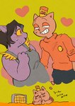 anthro blush bodily_fluids brown_body brown_fur dream duo_focus female fur group heart_symbol male male/female purple_body purple_fur romantic sweat text crescendeon undertale undertale_(series) burgerpants catty_(undertale) mettaton domestic_cat felid feline felis mammal 2022 hi_res japanese_text