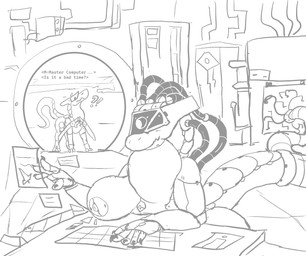 anthro auto_breast_lick breast_lick breast_play breast_suck breasts casual_exposure computer duo electronics female feral licking machine male nipples self_lick self_suckle sucking surprised tongue tube wire woodhouse3d titty_sucking_method robot synth_(vader-san) hi_res monochrome