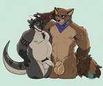 anthro arm_tattoo balls belly big_balls blush bodily_fluids brown_body chest_tuft claws comparing comparing_penis dripping duo erection eyewear facial_hair fangs foreskin fur genital_fluids genitals glasses hair horn huge_balls humanoid_genitalia humanoid_penis ix_(nakasuji) kerchief kissing male male/male measuring measuring_penis muscular muscular_anthro muscular_male neckerchief neckwear nipples nude overweight overweight_male pecs penis penis_kissing penis_size_difference precum precum_drip precum_on_penis precum_string pubes scar simple_background size_difference smile smirk tail tattoo teeth tuft conditional_dnp electroporn epic_games fortnite mythology hajime_(fortnite) canid canine dinosaur dragon mammal mythological_creature mythological_scalie prehistoric_species raccoon_dog reptile scalie tanuki 6:5 digital_media_(artwork) hi_res