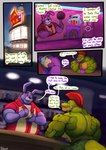 alligator alligatorid anthro bartender bonnie_(fnaf) clothing comic crocodilian duo english_text five_nights_at_freddy's five_nights_at_freddy's:_security_breach green_body hi_res lagomorph leporid machine male mammal montgomery_gator muscular muscular_male rabbit reptile robot scalie scottgames smile steel_wool_studios text uniparasite