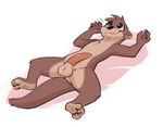 2022 3_toes anthro anus arm_tuft balls big_penis biped black_nose blush blush_lines bodily_fluids brown_body brown_fur chest_tuft claws countershade_fur countershade_torso countershading elbow_tuft erection feet fuel_(artist) fur genitals head_tuft hi_res knee_tuft leg_tuft lying male mammal mustelid nude oliver_(fuel) on_back otter penis simple_background smile solo sweat sweatdrop tan_body tan_countershading tan_fur toe_claws toes tuft whiskers white_background