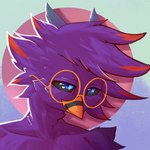 blue_eyes eyewear glasses nerd smile solo smolspearrow avian bird 1:1 bust_portrait hi_res portrait shaded soft_shading