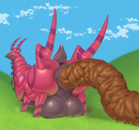 anus balls big_balls big_butt black_anus black_balls black_body black_sclera bubble_butt butt excessive_feces feces feral genitals grass huge_balls huge_butt hyper hyper_feces looking_back male markings outside plant pooping puffy_anus purple_markings rear_view red_body scatplay sky smile solo tail yellow_eyes fuzzies4you nintendo pokemon prince_(uwiggitywotm8) generation_5_pokemon pokemon_(species) scolipede