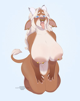 5_fingers anthro areola barbell_piercing big_breasts biped blue_eyes breasts brown_body brown_fur colored_nails dotted_background ear_piercing facial_piercing featureless_crotch female fingers fur hair hands_on_legs hands_on_thighs horn huge_breasts inviting_cumshot kneeling logo nails nipple_barbell nipple_piercing nipples nose_piercing nose_ring nude open_mouth oral_invitation pattern_background piercing pink_nails presenting_mouth ring_piercing seiza simple_background sitting solo tail tail_tuft text tongue tongue_out tuft white_hair white_horn caffeinatedsins candii_(allriane) bovid bovine cattle mammal 2021 artist_logo artist_name hi_res watermark