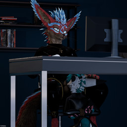 animal_genitalia animal_penis ankh ankh_necklace anthro armwear balls bdsm black_latex blue_body blue_eyes blue_fur blue_penis bondage_gear brown_body brown_fur brown_sheath canine_genitalia canine_penis clothed clothing duo egyptian erection fur genitals glistening glistening_body hair jewelry kneeling kneeling_on_ground latex latex_armwear latex_clothing latex_legwear latex_skinsuit legwear male male/male multicolored_body multicolored_fur multicolored_hair muscular muscular_male necklace penile penis red_body red_fur reflection sheath skinsuit smile smirk tight_clothing under_table worship thatnamibianguy isaacjexo vapocute jex rexouium 1:1 3d_(artwork) absurd_res digital_media_(artwork) hi_res