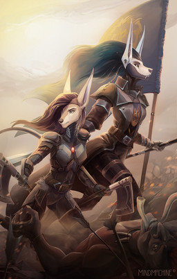 anthro anthro_on_anthro armor arrow_(weapon) axe banner clothed clothing curvy_figure day detailed_background dominant dual_holding dual_wielding duo ear_piercing female flag flag_(object) fur gauged_ear green_eyes group hair holding_object holding_weapon hourglass_figure long_ears male melee_weapon outside piercing ranged_weapon slim small_waist standing tusks undercut weapon yellow_eyes mindmachine blizzard_entertainment warcraft jessica_vega rela acrador canid canine canis coyote jackal jacktor mammal troll_(mythology) werecanid werecreature worgen 2018 digital_media_(artwork) hi_res