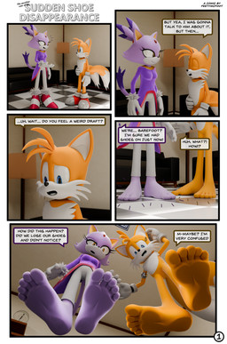 anthro barefoot clothed clothing feet female foot_fetish gloves handwear male purple_body soles speech_bubble text toes white_clothing white_gloves white_handwear feetymcfoot sega sonic_the_hedgehog_(series) blaze_the_cat miles_prower canid canine domestic_cat felid feline felis fox mammal 3d_(artwork) absurd_res comic digital_media_(artwork) english_text hi_res