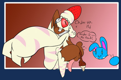 ambiguous_gender anthro balls bite biting_lip biting_own_lip blue_body border brown_background brown_body brown_fur butt cotton_tail cybernetics feces feces_as_food feral floppy_ears food food_feces fruit fur genitals gradient_background gynomorph ice_cream_cone ice_cream_feces intersex long_ears long_penis machine penis pink_body pink_fur plant pooping pooping_in_ice_cream_cone scatplay self_bite simple_background solo sprinkles sprinkles_in_feces star_eyes strawberry teeth text thought_bubble unusual_feces white_body white_border white_fur rakugaki_(artist) nintendo pokemon merengue_(rakugaki) alcremie azumarill cyborg generation_2_pokemon generation_4_pokemon generation_7_pokemon generation_8_pokemon hybrid lopunny pokemon_(species) primarina strawberry_sweet_alcremie vanilla_cream_alcremie alpha_channel english_text hi_res
