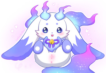 anus bell bell_collar blue_body blue_fire blush blush_lines body_blush chibi collar colored_fire female feral fire genitals heart_symbol humanoid_genitalia humanoid_genitalia_on_feral humanoid_vulva humanoid_vulva_on_feral looking_at_viewer open_mouth presenting presenting_vulva smile solo vulva vulva_blush xiaoyee_moon nijisanji vtuber lunlun_(nijisanji) hi_res signature