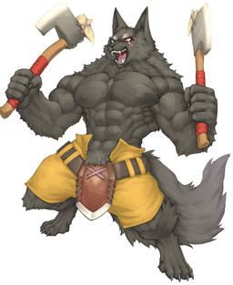 abs anthro axe biceps black_body black_fur bottomwear clothing fur holding_object male melee_weapon muscular muscular_anthro muscular_male pecs scar simple_background solo weapon captainjohkid canid canine canis mammal wolf 2020 absurd_res hi_res