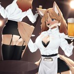 anthro bar blush bra clothed clothing ear_piercing ear_ring embarrassed female flesh_tunnel fully_clothed garter_straps gauged_ear industrial_piercing lace lace_bra legwear piercing ring_piercing solo stockings underwear upskirt waiter wardrobe_malfunction sevesiya yasmin_(fennecyork) canid canine fox mammal 1:1 hi_res