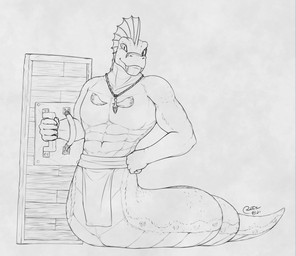 apode jewelry legless male muscular muscular_male necklace serpentine shield smile solo tattoo blokfort draconcopode naga reptile scalie snake 2021 monochrome