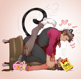 beverage bottomwear chair cheekbones clothed clothing coffee container cup duo footwear fully_clothed furniture hair human_and_animal_ears humanoidized lying male male/male mug multi_ear not_furry_focus on_back pants pinned pinned_to_ground purring simple_background socks tail topwear vest whiskers zillabean hannibal_(series) hannibal_lecter will_graham animal_humanoid felid felid_humanoid human humanoid mammal mammal_humanoid pantherine pantherine_humanoid tiger_humanoid digital_media_(artwork)