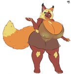 anthro areola big_breasts blonde_hair breasts chest_tuft clothing dipstick_tail dress ear_tuft female fur green_eyes grey_clothing grey_dress hair huge_breasts hyper hyper_breasts inner_ear_fluff looking_aside markings nipple_outline nipples open_mouth orange_body orange_fur orange_tail red_body red_fur short_hair simple_background solo standing tail tail_markings teeth thick_thighs tongue translucent translucent_clothing translucent_dress tuft two_tone_tail white_background wide_hips yellow_body yellow_fur yellow_nose yellow_tail yellow_tail_tip gammanaut rayke felid feline lynx mammal 2017 digital_media_(artwork) hi_res signature