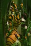 anthro black_nipples breasts butt female genitals hunting intense_stare looking_at_viewer looking_back nipples orange_body orange_eyes pussy rear_view side_boob solo stripes surprise radioactivemint dreamworks kung_fu_panda master_tigress felid mammal pantherine tiger