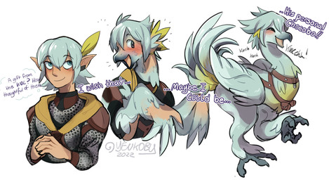 avian_feet blush blush_lines chainmail dialogue feathered_wings feathers feral harness human_to_feral simple_background solo species_transformation three_frame_sequence transformation transformation_sequence wings yenkoby final_fantasy square_enix avian chocobo human mammal 2022 absurd_res hi_res