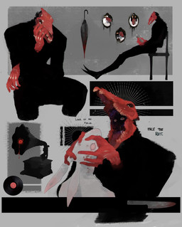 ambiguous_gender anthro arm_support blood blood_on_head blood_on_knife bodily_fluids book chair dot_pupils duo eye_contact eyes_in_mouth front_view furniture gramophone grey_background holding_another's_head holding_book holding_head holding_object knife leaning_on_elbow looking_at_another looking_at_viewer male mouth_closed on_chair open_book open_mouth photo picture_frame pink_sclera reading reading_book rear_view red_body saliva side_view simple_background sitting sitting_on_chair solo talking_to_another teeth text umbrella vinyl_record white_body wide_eyed tvdefaults arthropod fly_(animal) insect lagomorph larva leporid maggot mammal monster rabbit 2024 bust_portrait digital_drawing_(artwork) digital_media_(artwork) english_text full-length_portrait half-length_portrait hi_res picture_in_picture portrait three-quarter_portrait