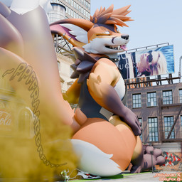 anthro big_butt butt butt_crush car city city_background clothed clothing crush crushing_sound_effect destruction eyes_closed fart fart_cloud fart_fetish farting_on_another farting_on_object flattened looking_back machine macro male micro partially_clothed raised_tail sitting smoke sound_effects tail text tongue tongue_out vehicle vehicle_destruction oblivion3d canid canine fox mammal protogen red_fox true_fox 1:1 3d_(artwork) digital_media_(artwork) english_text hi_res