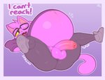 anthro balls belly big_belly bottomwear clothing dialogue eyewear footwear foreskin genitals glasses glistening glistening_balls glistening_belly glistening_genitalia glistening_penis huge_belly looking_at_viewer lying male motion_lines on_back onomatopoeia pants penis pink_body pregnant pregnant_male shoes sneakers solo sound_effects tail text wearing_glasses yellow_eyes yoga_pants frumples frumples_(character) domestic_cat felid feline felis mammal 2024 artist_name dated english_text