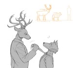 anthro antlers clothing duo fur horn larger_male male necktie school_uniform size_difference smaller_male suit the_truth uniform stagor55 beastars legoshi_(beastars) louis_(beastars) canid canine canis cervine deer mammal red_deer wolf