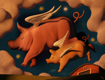 ambiguous_gender barn blue_sky cloud curled_tail duo eyes_closed feathered_wings feathers feral flying hooves moon pink_body sky star tail white_body white_feathers wings everydaylouie domestic_pig mammal suid suine sus_(pig) 3d_(artwork) digital_media_(artwork) hi_res