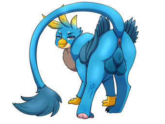 4_fingers 4_toes anus backsack balls beak beak_closed big_balls black_claws black_eyebrows blue_balls blue_body blue_eyes blue_feathers blue_perineum blue_tail blue_tail_tuft blue_wings claws eyebrows feathered_wings feathers feet feral fingers genitals glistening glistening_eyes half-closed_eyes hindpaw looking_at_viewer looking_back looking_back_at_viewer male male_feral mouth_closed multicolored_body multicolored_feathers narrowed_eyes neck_tuft non-mammal_balls pawpads paws perineum pink_anus pink_pawpads pupils quadruped rear_view scuted_arms scutes simple_background slit_pupils solo tail tail_tuft toe_claws toes tuft white_background white_body white_feathers wings yellow_beak yellow_body yellow_feathers imposter_dude friendship_is_magic hasbro my_little_pony mythology gallus_(mlp) avian gryphon mythological_avian mythological_creature 2026 4:3 absurd_res digital_drawing_(artwork) digital_media_(artwork) hi_res