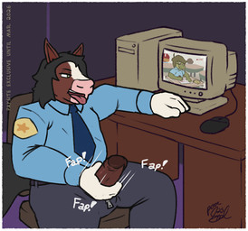 anthro being_watched duo genitals humanoid_genitalia humanoid_penis looking_at_another male masturbation penis security security_camera security_guard solo_focus young poorsal hoss_(poorsal) james_salamandre amphibian equid equine horse mammal salamander