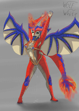 female red_body solo wolfwh1te league_of_legends mythology riot_games tencent smolder_(lol) dragon humanoid mythological_creature mythological_scalie scalie absurd_res hi_res