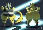 anthro big_breasts big_butt breasts butt claws cleavage clothed clothing female huge_breasts huge_butt hyper hyper_breasts solo yellow_body aerospine kaibakat nintendo pokemon kaiba_zeraora generation_7_pokemon legendary_pokemon pokemon_(species) zeraora digital_media_(artwork) hi_res