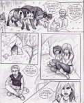 ambiguous_gender canid canine canis clothed clothing comic coop_(wrng) dialogue digitigrade english_text female feral fur graphite_(artwork) greyscale group human male mammal monochrome natsume_(wrng) natsumewolf oz_(wrng) pencil_(artwork) quadruped rikku tail text traditional_media_(artwork) wolf wolf's_rain wolf's_rain_next_generation