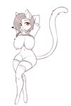 2024 absurd_res anthro areola big_breasts breasts clothing domestic_cat felid feline felis female hair hands_behind_head heart_symbol hi_res inner_ear_fluff legwear looking_at_viewer mammal mouth_hold navel nipples scorpdk sketch solo tail thigh_highs tuft