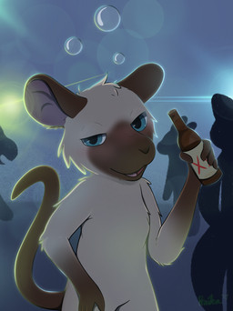 alcohol anthro beer beer_bottle beverage blush bottle bubble container drunk drunk_bubble standing substance_intoxication haika domestic_cat felid feline felis mammal mouse murid murine rodent siamese siamese_mouse absurd_res hi_res