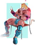 5_fingers biceps bulge chair electronics fingers for_a_head furniture male muscular muscular_male nipples open_mouth pecs phone simple_background sitting solo tail fengluy tekken king_(tekken) animal_head animal_humanoid felid humanoid jaguar mammal pantherine absurd_res digital_drawing_(artwork) digital_media_(artwork) hi_res