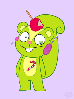 anthro apple black_eyes buckteeth candy candy_cane dessert food fruit fur green_body green_ears green_eyes green_fur green_tail heterochromia lazy_eye lollipop male multicolored_body multicolored_fur pink_nose plant smile solo squirrel_tail standing tail teeth two_tone_body two_tone_fur achromasloth happy_tree_friends nutty_(htf) mammal rodent sciurid tree_squirrel 2019 digital_media_(artwork) hi_res