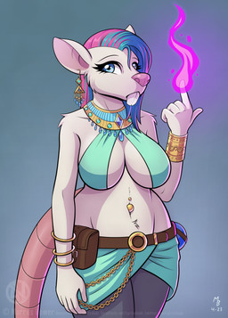 anthro arm_tuft bangle barbell_piercing belt big_breasts blue_eyes bottomwear bracelet breasts buckteeth chain cleavage clothed clothing crotch_lines cuffs_(clothing) ear_piercing ear_ring elemental_manipulation eyelashes female fire fire_manipulation fur gold_(metal) gold_jewelry hair jewelry legs_together long_eyelashes magic_user midriff multicolored_hair navel navel_piercing necklace piercing pink_nose ring_piercing segmented_tail shoulder_tuft skirt solo teeth thick_thighs tuft white_body white_fur wide_hips spritedude nomi_(spritedude) mammal murid murine rat rodent 2023 dated hi_res portrait signature three-quarter_portrait watermark