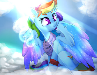 blue_body blue_feathers blue_fur cutie_mark detailed_background eyelashes feathered_wings feathers female feral fur hair hooves light multicolored_hair rainbow_hair sitting smile solo sun sunlight wings madacon friendship_is_magic hasbro my_little_pony mythology rainbow_dash_(mlp) equid equine mammal mythological_creature mythological_equine pegasus hi_res