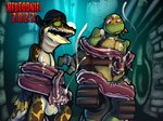 adolescent anthro balls bodily_fluids cum cum_everywhere genital_fluids genitals male messy penis sex tentacle_sex tentaclejob tentacles unwanted_ejaculation young redcoonie teenage_mutant_ninja_turtles michelangelo_(tmnt) mondo_gecko gecko lizard reptile scalie turtle hi_res