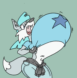 anthro blue_background blue_clothing blue_eyes blue_hair blue_shirt blue_topwear bottomwear clothing denim denim_bottomwear denim_clothing female gloves hair handwear inflation jeans pants shirt simple_background solo topwear virus-20 wendy_wolf_(virus-20) canid canine canis mammal wolf 2017